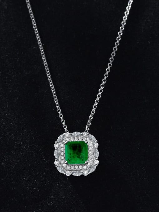 Green [P 1925] 925 Sterling Silver High Carbon Diamond Green Geometric Luxury Necklace